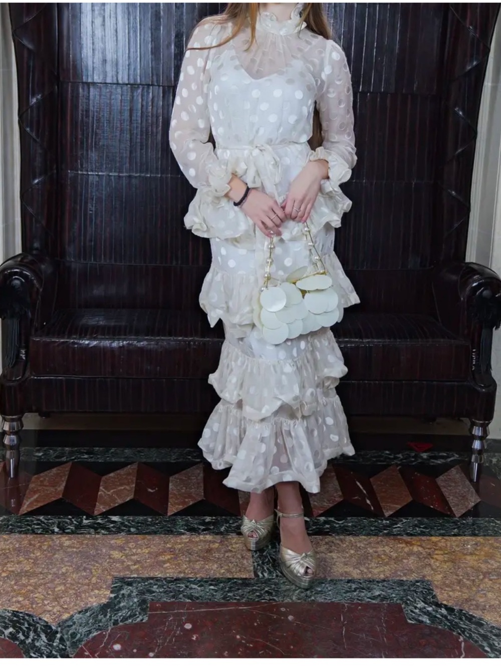 Zimmermann Cream ecru Polka Dot Ruffle Tiered Midi dress
